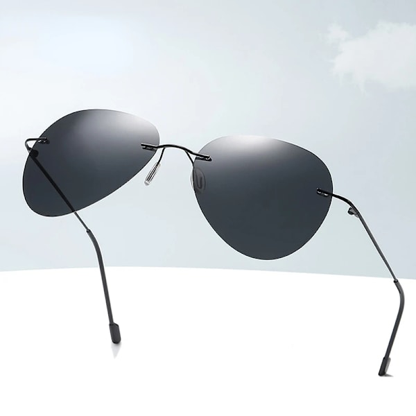 Män Ultralätt titan polariserad fotokromatisk lins solglasögon båglös flygstil Brand Design Night Vision glasögon Black Gray