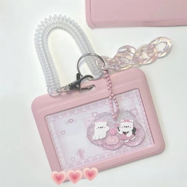 Kawaii Baby Blue Milk Rosa Fotokortshållare Kredit-ID Bankkort Bildskärmshållare Busskort Case Pendel Red Love buckle