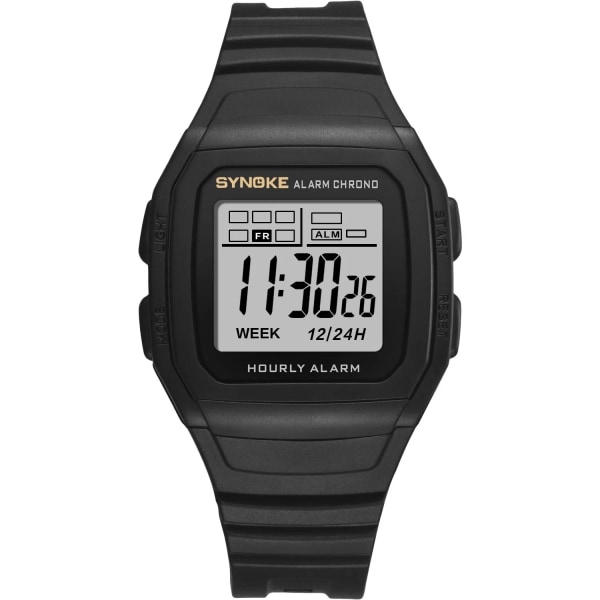 SYNOKE Män Digitala Sportklockor LED Display Timer 12/24 timmar Digital Elektronisk Armbandsur Vattentät Klocka Reloj Hombre 9023 Black