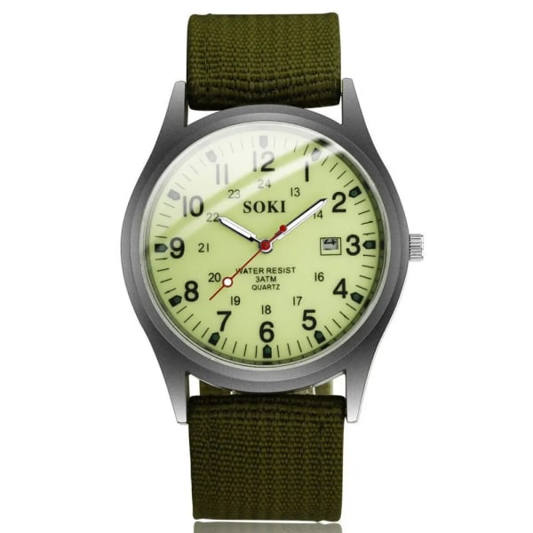 Mode Herrklockor Lysande Hands Klocka Lyx Militär Sport Watch Quartz Armbandsur Herr Casual Nylon Army Green