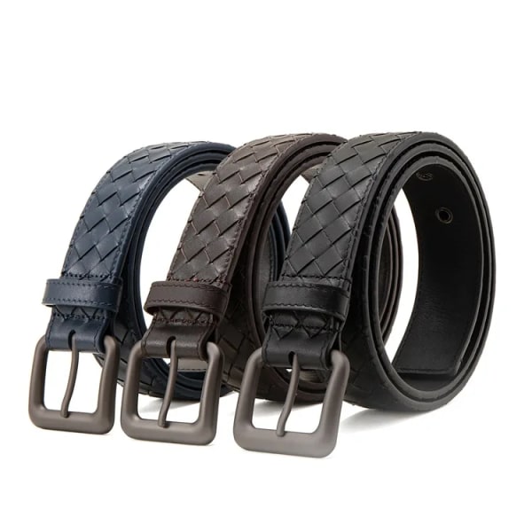 2023 New weaveBV Western Hand Brud Svart Kaffe Blå Lädernål Spänne Män Bälte Mode Jeans Causal Byxor Bälte coffee 3.5cm 120cm