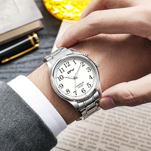 Light Up Watch Dial Full Luminous Face 40mm Easy Reader Rostfritt stål Rem 3ATM Silver