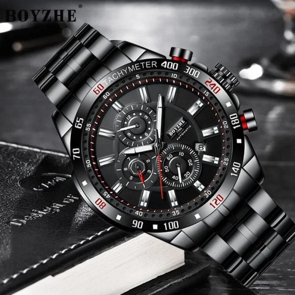 Boyzhe Men Sport Automatisk Mekanisk Watch 3 Bar Vattentät Multifunktionsskärm Lysande Hands Herr Klockor relogio Silver Steel