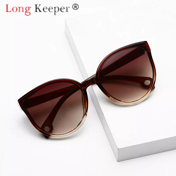 LongKeeper Solglasögon Cat Eye Kvinnor Män Solglasögon Glasögon Glasögon Plastbåge Klar lins UV400 Shade Mode Körning Nytt C8