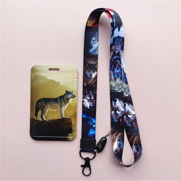 Vargar Mönster Djursnodd ID-bricka Korthållare Kontorsarbetare Korthållare Cover Kreditkort Case Kortskydd Julklapp lanyard card holder(.2426)