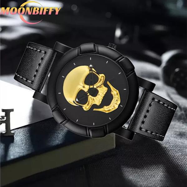 Kända märke för män Skallemönster watch 2022 Mode Casual Läderrem Militärsportarmbandsur Analog klocka Relogio Silver Leather