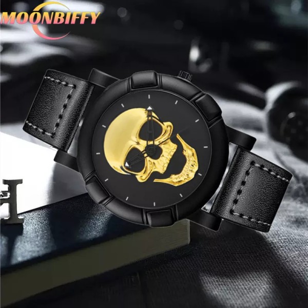 Kända märke för män Skallemönster watch 2022 Mode Casual Läderrem Militärsportarmbandsur Analog klocka Relogio Silver Steel