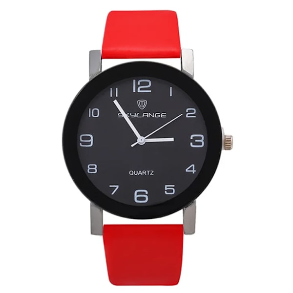 2021 Kvinnor Svart watch Läderband Rostfritt stål Analog Quartz Armbandsur Dam Kvinnliga Casual red