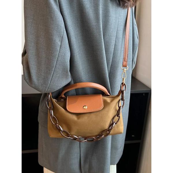 Designerkedja under armarna Damväska Kontrast Liten Crossbody-väskor för kvinnor Casual Canvas Handväska för kvinnor Ny lyx Khaki