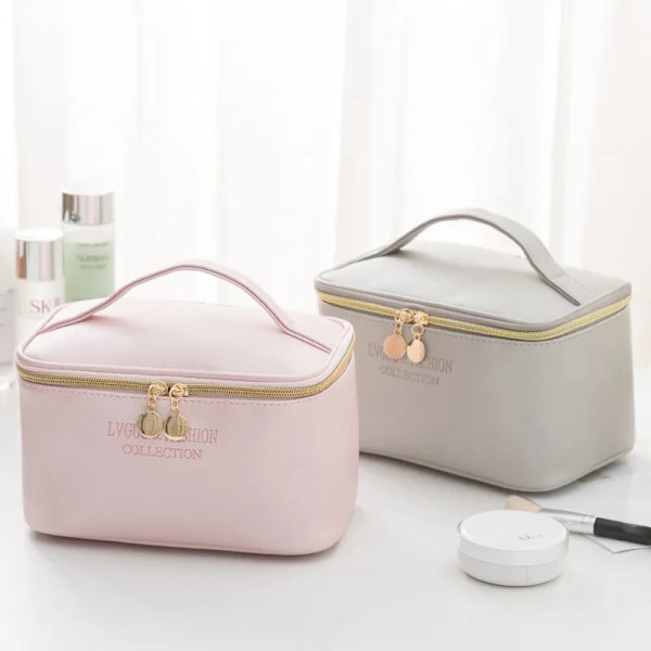 FUDEAM Läder Multifunktion Kvinnor Kosmetikväska Resor Toalettartiklar Förvaring Organisera Handväska Vattentät Kvinnlig Bärbart Makeup case Black C