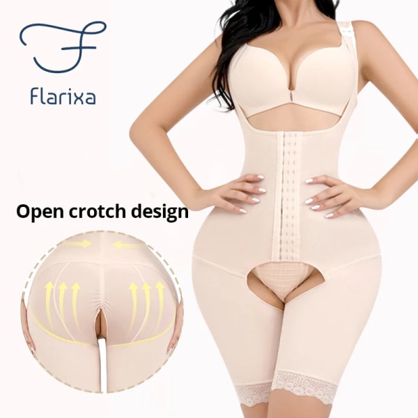 Flarixa Dam waist trainer Magkontroll Helkroppsformare Body Spetskontroll Trosor Linne Shapewear med öppen gren Black XL