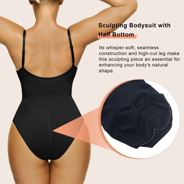 Body för kvinnor Magkontroll Shapewear Sömlös V-hals Body Shaper med justerbar axelrem L