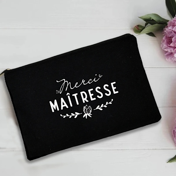 Franskt print Thank You Mistress Svart Wristlet Clutchväska Merci Ma&#238;tresse Lärare förvaringsväska Resetvättpåse Lärarpresenter 3ThankwM0018