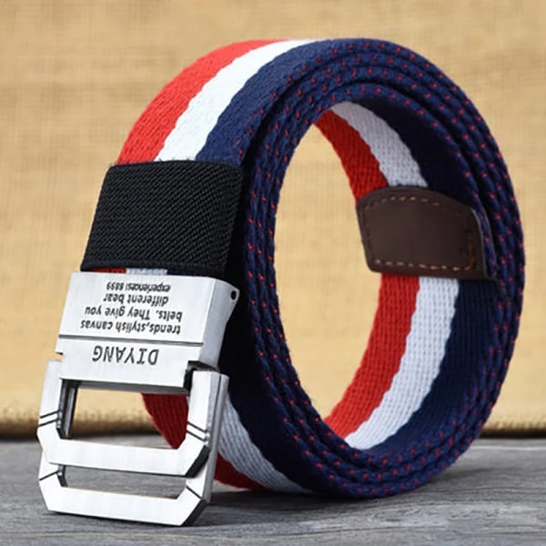Vår och höst Ungdom Dubbelring Spänne Färgmatchning Justerbar längd Jeans Canvas Dam- och Herrbälte Type 9 130cm