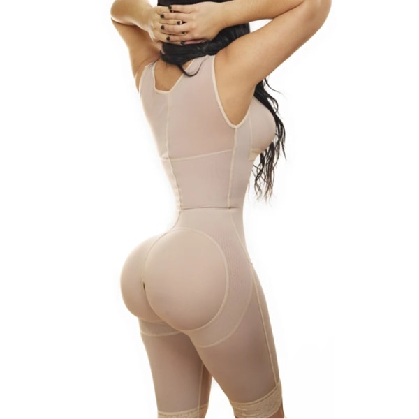 Kvinnor Andas Shapewear Stark 3-nivå spänne Bodysuit med Arotch öppning Viktminskning Fajas Colombianas Beige M