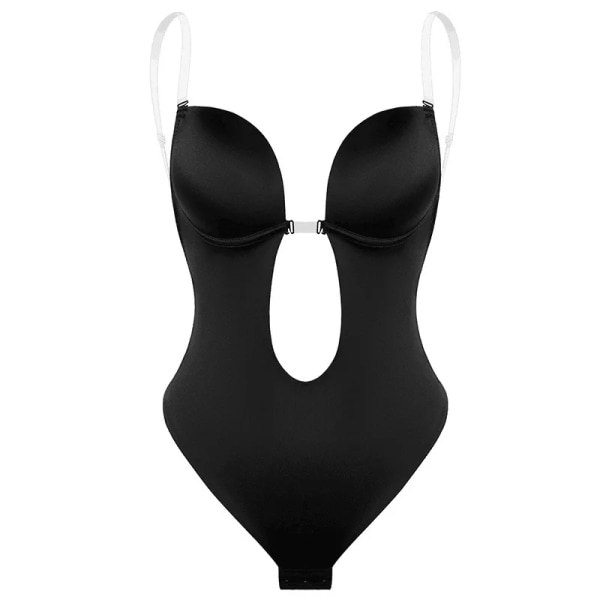 Rygglös bodysuit shapewear Med bh djup V-ringad string tunn body shaper för festklubbbröllop under klänning Strapless Saamless Black XXXL(42)