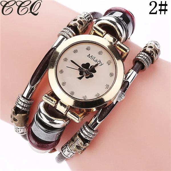 CCQ Brand Mode Vintage Ko Läder Armband Klockor Casual Dam Kristall Quartz Watch Relogio Feminino Type 2