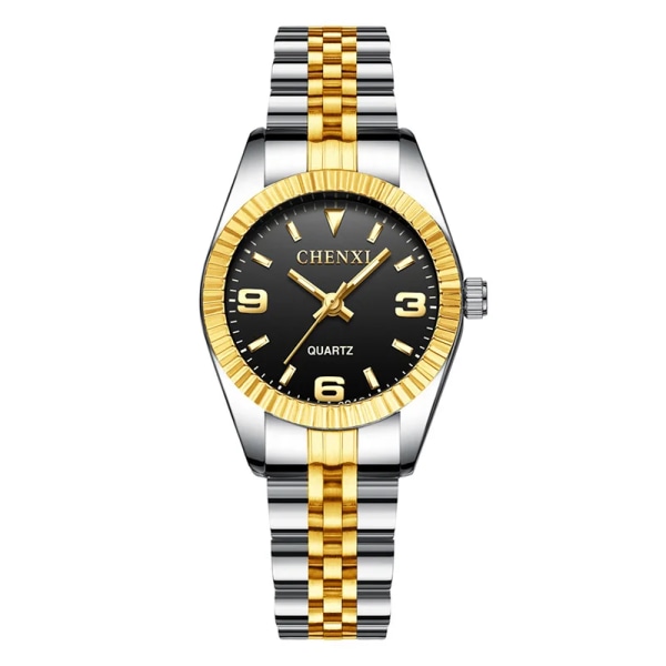 1 st utsökt kvinnoklocka Watch Casual Business Strass Silver Guld watch med rostfritt stål remskalender black Gold