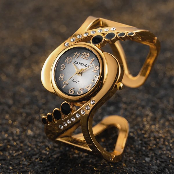 Brand Luxury Watch For Women 2023 Strass Elegant Silver Guld Armband i rostfritt stål Dam Armbandsur Klocka Reloj Mujer Gold Black