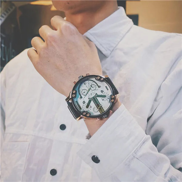 Nya Big Dial Klockor Herr Svart Brunt Läderband Hip-hop Military Army Quartz Armbandsur Manklocka Hodinky Relogio Masculino Black Leather White