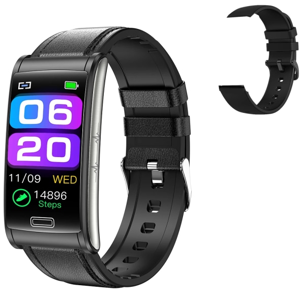 E600 EKG Smart Watch Herr Icke-invasiv Blodsocker Puls Blodtrycksmätare Sportsteg Smartwatch Dam Android add silica black(.1256)