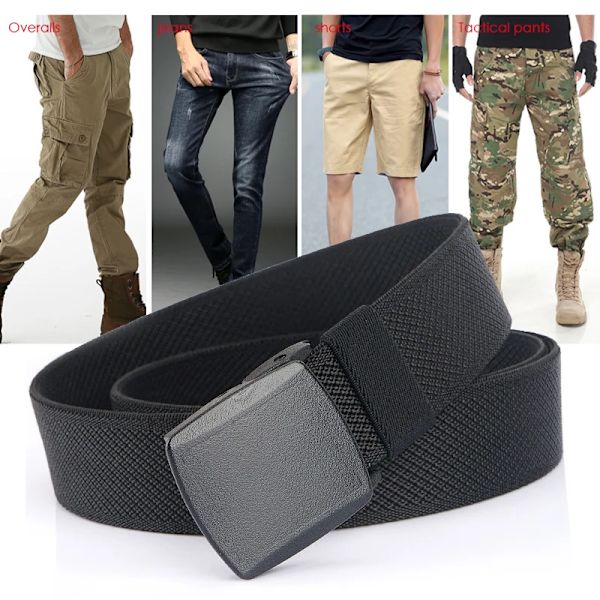 VATLTY Metallfritt elastiskt bälte för män, starkt teknisk plast, snabblåsande nylon Unisex Stretchbälte Utomhussport ArmyGreen 115CM