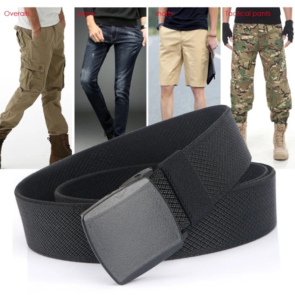 VATLTY Metallfritt elastiskt bälte för män, starkt teknisk plast, snabblåsande nylon Unisex Stretchbälte Utomhussport Khaki 115CM