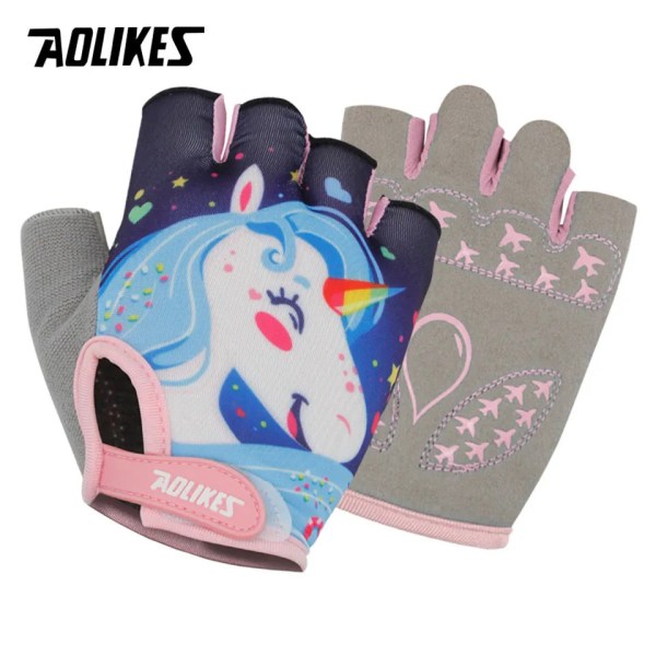 AOLIKES Barn Cykelhandskar Halvfinger Andas Antisladd För Sport Ridning Cykling Skridsko Sporthandskar Fantasy Unicorn M