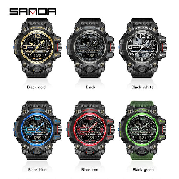 SANDA Mode Herrklockor LED Sport Vattentäta Klockor Herr Topp Lyxmärke Digital Man Quartz Watch Relogio Masculino 3132 Black