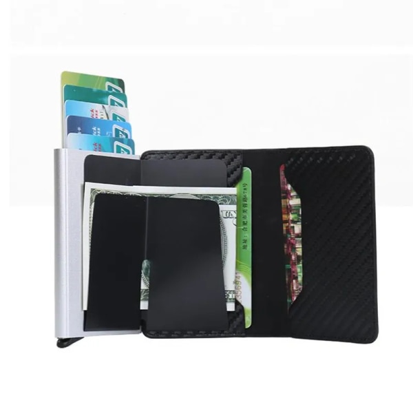 2022 Kreditkortshållare Plånbok Herr Kvinnor RFID Aluminium Bankkorthållare Case Vintage Läderplånbok med Pengaklämmor black 2