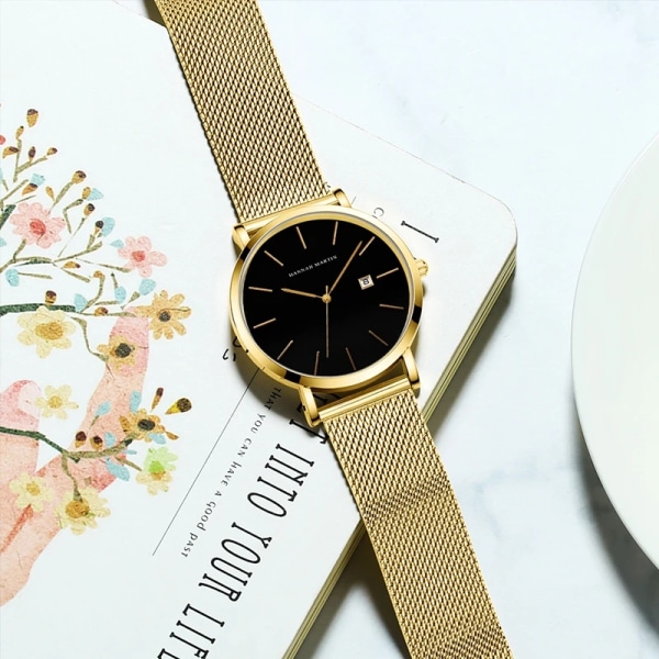 Klassisk Bauhaus Design Watch Mörkblå Japan Quartz Vattentät Rostfritt Stål Mode Affärskalender Ultra Tunna Klockor 151H-WJJ