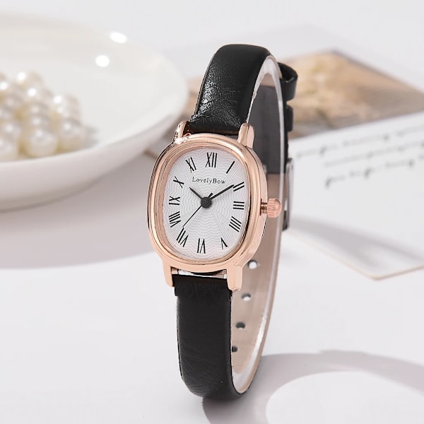 Nytt Dammode Svarta Klockor Set Vintage Läder Dam Armbandsur Enkel Oval Urtavla Klänning Retro Kvinnlig Quartz Armbandsur Black Set