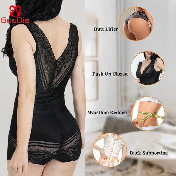 GUUDIA Waist trainer för kvinnor Magkontroll Helkroppsformare Slim Cincher Seamless Shapewear Midja Slimming Bodysuits elegant apricot XXL