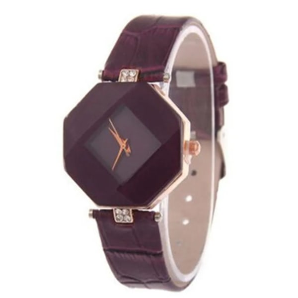 2019 nya mode damklockor Gem Cut Geometri Crystal Läder Kvartsklocka Watch Watch Dam Presenter Klocka reloj mujer purple