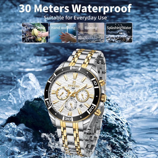 Ny belöning watch Vattentät sportarmbandsur för män Rostfritt stål Business Quartz klockor Klockgåva till fars födelsedag RD81134M-I Box