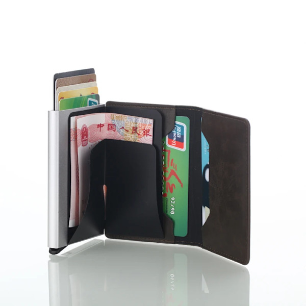 Ny unisex kreditkortshållare PU-läderblockerande Rfid-plånbok Herr ID-korthållare Säkerhetsinformation Case Plånbok Brown