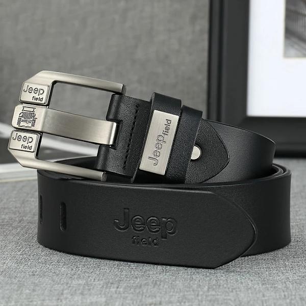 BekeleBOLO mäns bälte läder bälte män herr äkta läder rem lyxigt nål spänne casual herr bälte Cummerbunds ceinture JEEPFBB-Black 115CM