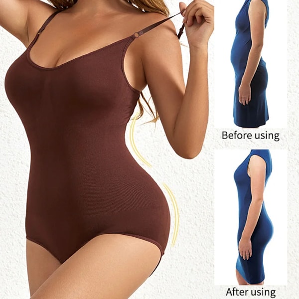 Body Shapewear Dam Spaghetti Armband Sexig Öppen gren Bantning Kroppsformare Mage Kontroll Butt Lifter Push Up Shapers Korsett Coffee XL (75-82.5KG)