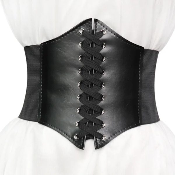 Broderad Svart Dam Bälte Blomma Midjekorsett Vacker Stretch Elastisk Midjeband Bred Korsett PU Läder Midja Smal black 69-95cm