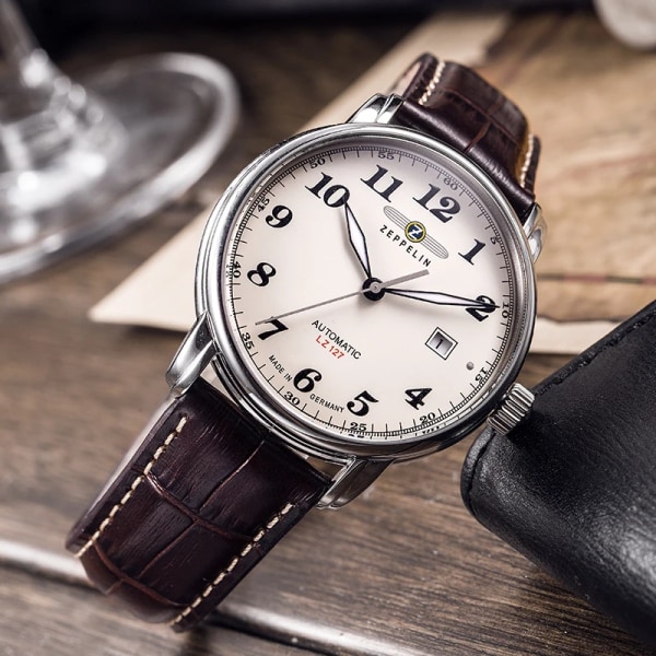 Zeppelin watch för män Top Märke Lyx Herr Quartz Armbandsur Andas Läderrem Vattentät Business Casual Watch white