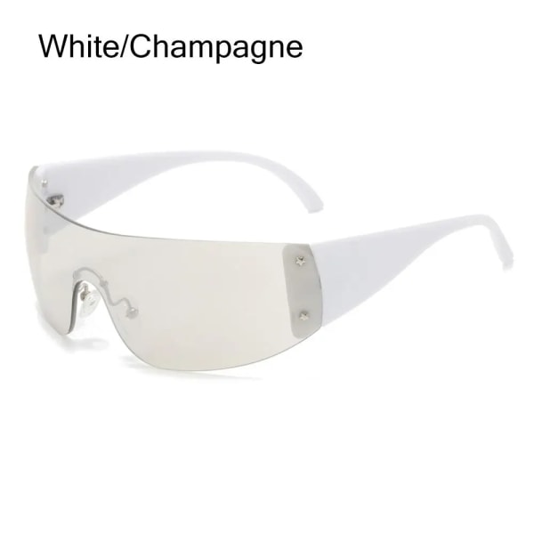 Y2K Solglasögon för kvinnor Män Trendiga båglösa Star Punk One Piece Goggles Oversized Wrap Around Solglasögon 2000-talsglasögon UV400 Solglasögon White-Champagne