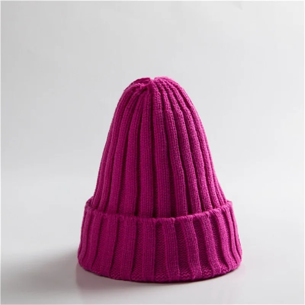 Unisex Bomullsblendade Varma Mjuka Stickade Mössor Hip Hop Vintermössor Beanies För Flickor Höstmössor Skullies Beanies rose red