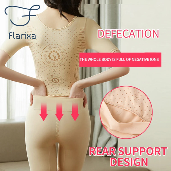 Flarixa Slimming Corset Slida Dam Platt Mage Djup V-ringad Spetsbody Back Take Off Body Shapewear Magekontroll Underkläder Beige L