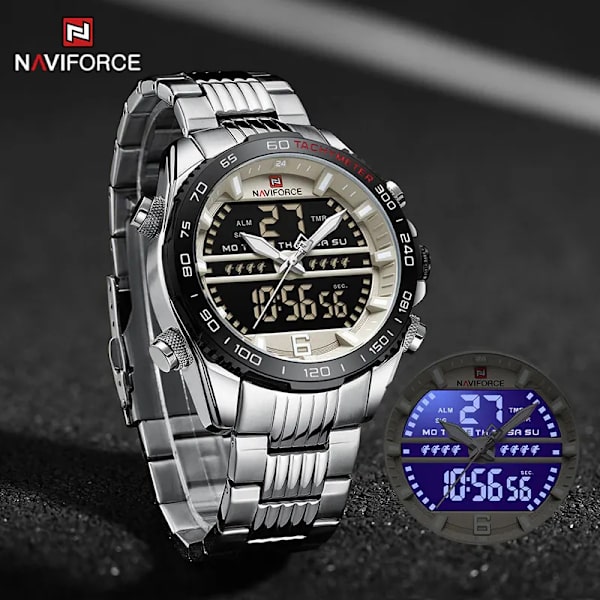 NAVIFORCE Nytt mode Sport Watch Digital Vattentät Quartz Chronograph Rostfri stålklocka Man Relogio Masculino RGBEBE