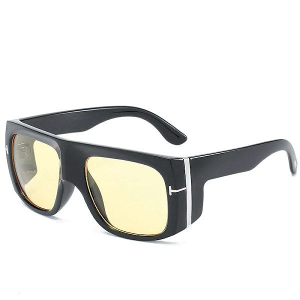 Fyrkantiga solglasögon T Herr Märke Designer Mode Stora vindtäta solglasögon Glasögon Retro Punk Solglasögon Skärmar för kvinnor Black Yellow 1 pcs