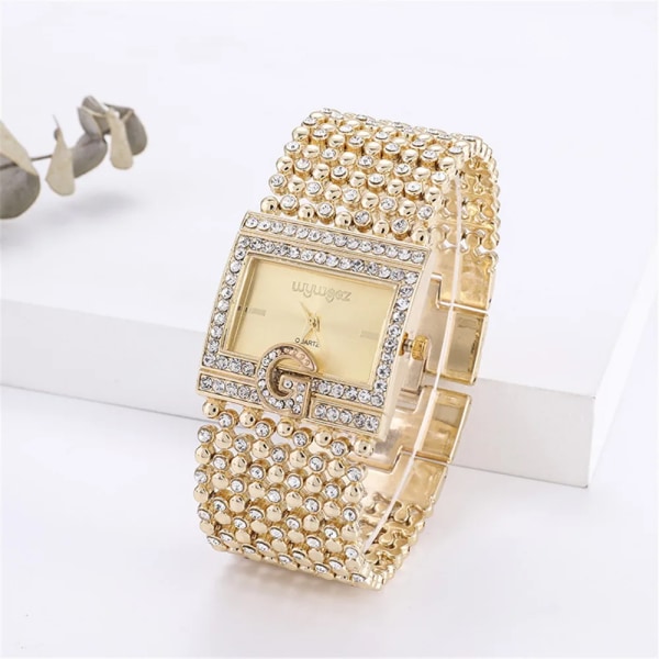 Enkel fyrkantig guld watch Mode Klassisk legering diamantarmband watch Guld Silver Diamantskala Urtavla Quartz Reloje Gold style 1