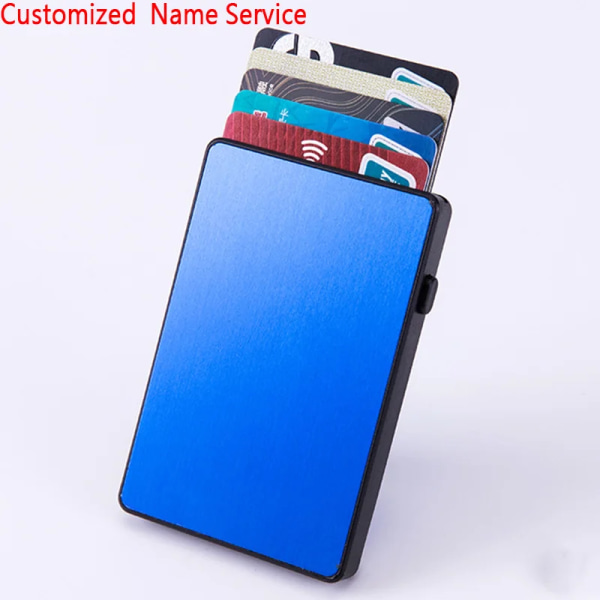 Bisi Goro herrplånbok tunn RFID-blockerande popup-knapp Case Aluminium Enkelkorthållare Box Smart plånbok Name-X-64-Blue
