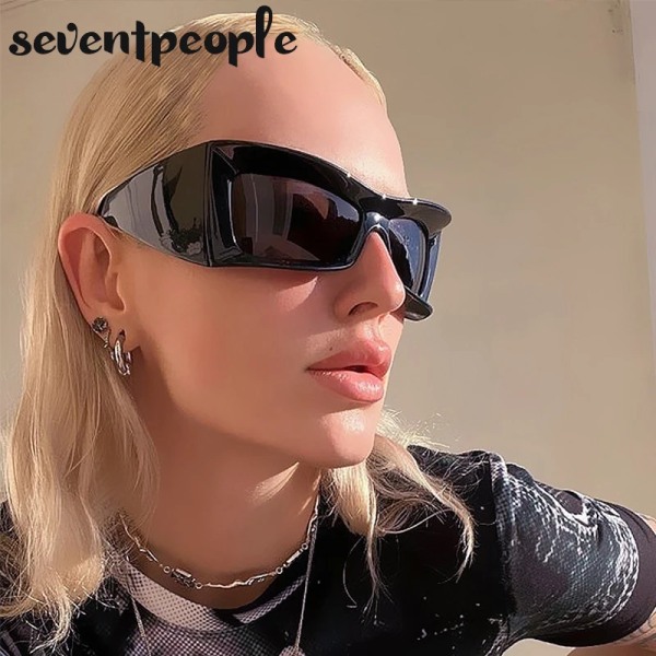 New In Cat Eye Solglasögon Dam Cyberpunk Solglasögon för män Streetwear Y2K Solglasögon Unisex utomhussportssolglasögon Glasögon Man C2 White Gray With screwdriver