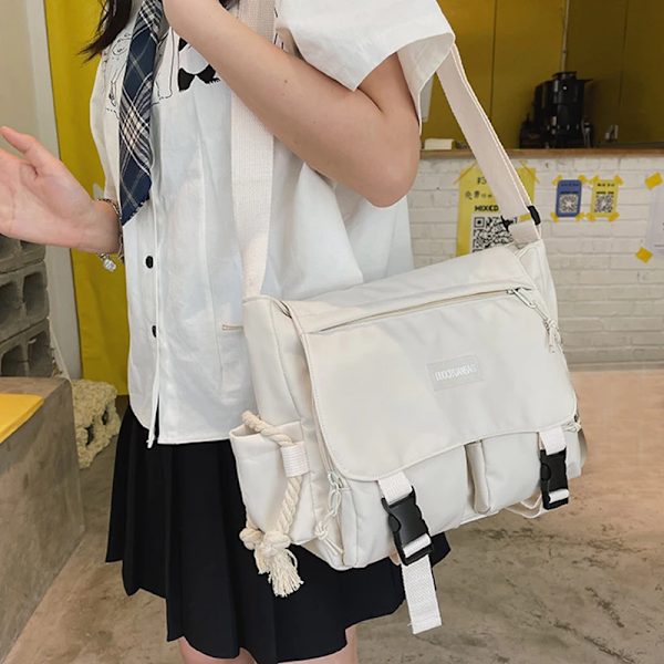 Koreanskt mode Casual Big Bag Student Skolväskor för tonårsflickor Messenger Bag Axelväska Crossbody Väskor Dam White-B