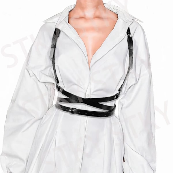 Punk Bröstsele Bälten Dammode Gotiska Kroppsremmar Bondage Bur Läder Midjebältshängslar Bdsm Kvinna Accessoarer bra 08
